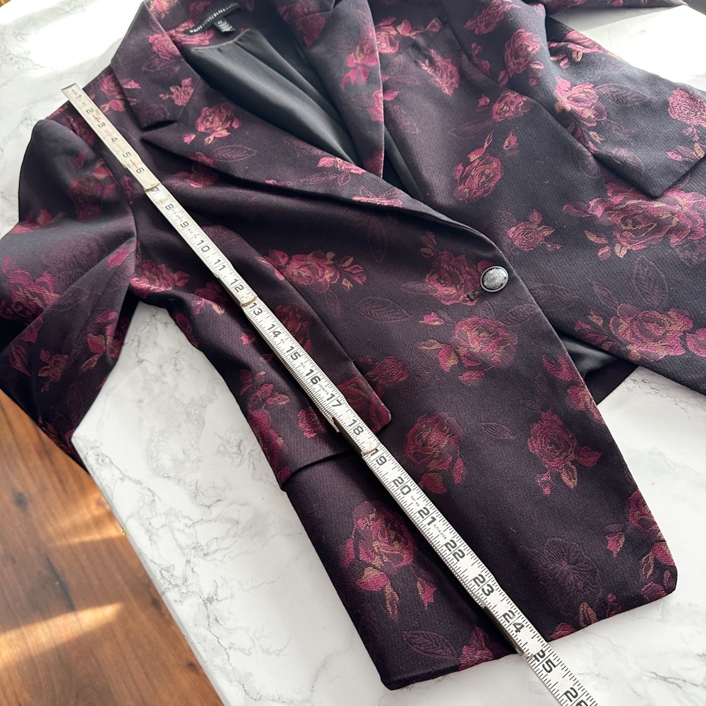 WHBM Burgundy Floral Rose Single Button Blazer Women's Size 12 gold crest button - Picture 10 of 14